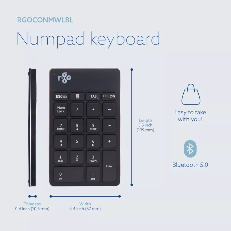 R-Go Tools Skaičių klaviatūra R-Go Numpad Break, ergonominė skaičių klaviatūra su pertraukų programine įranga, Bluetooth, juoda
