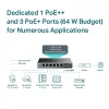 TP-Link 6 prievadų gigabitinio stalinio komutatoriaus su 3 PoE+ ir 1 PoE++ prievadais
