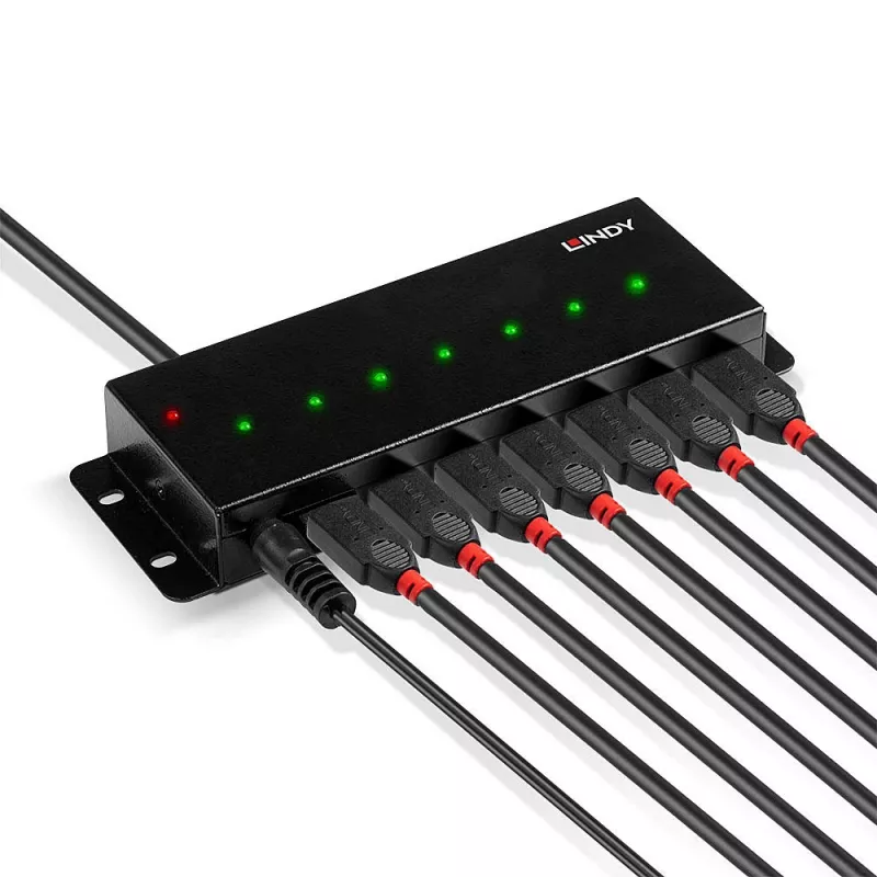 Lindy 7 prievadų USB 2.0 metalinis šakotuvas, USB 2.0 Type-B, USB 2.0, 480 Mbit/s, juodas, metalas, 1,8 m