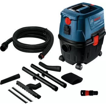 Cilindrinis dulkių siurblys Bosch GAS 15 PS Professional — sausam valymui, 1100 W, 15 L dulkių maišas, 8 L skysčio bakas, 270 mbar