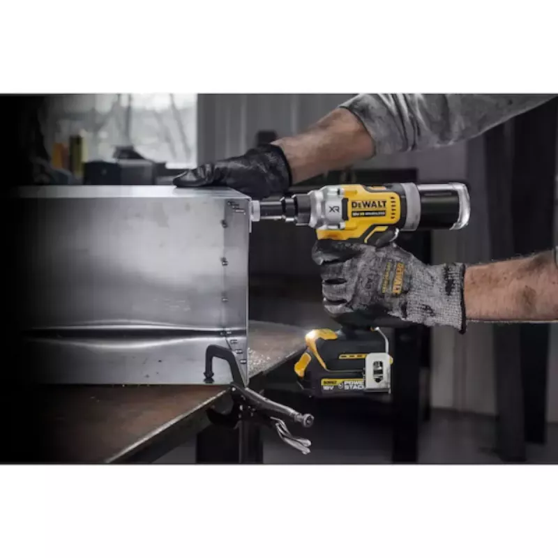 Akumuliatorinė kniedžių sklendė DeWalt DCF414NT-XJ — baterijomis maitinamas kniedijimo įrankis, nešiojamas