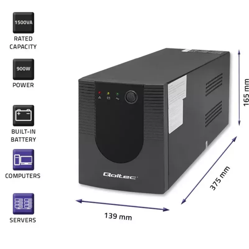 Qoltec UPS 53776 Line-Interactive 1,5 kVA 900 W 4 kintamosios srovės lizdų