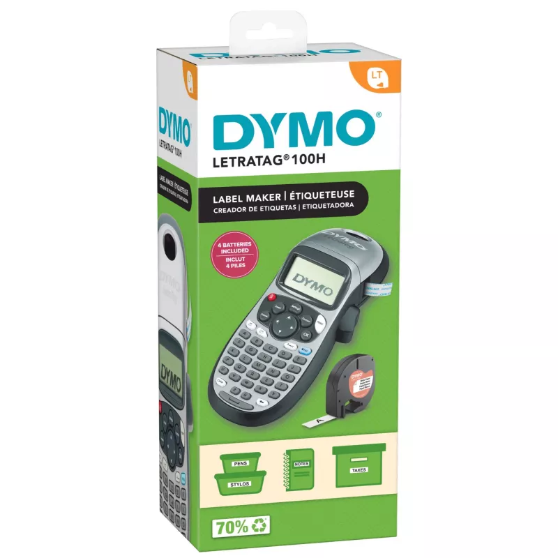DYMO LetraTag LT-100H rankinis etikečių spausdintuvas | ABC klaviatūros etikečių spausdintuvas su lengvai naudojamu 13 simbolių LCD ekranu | namams ar biurui | sidabrinis