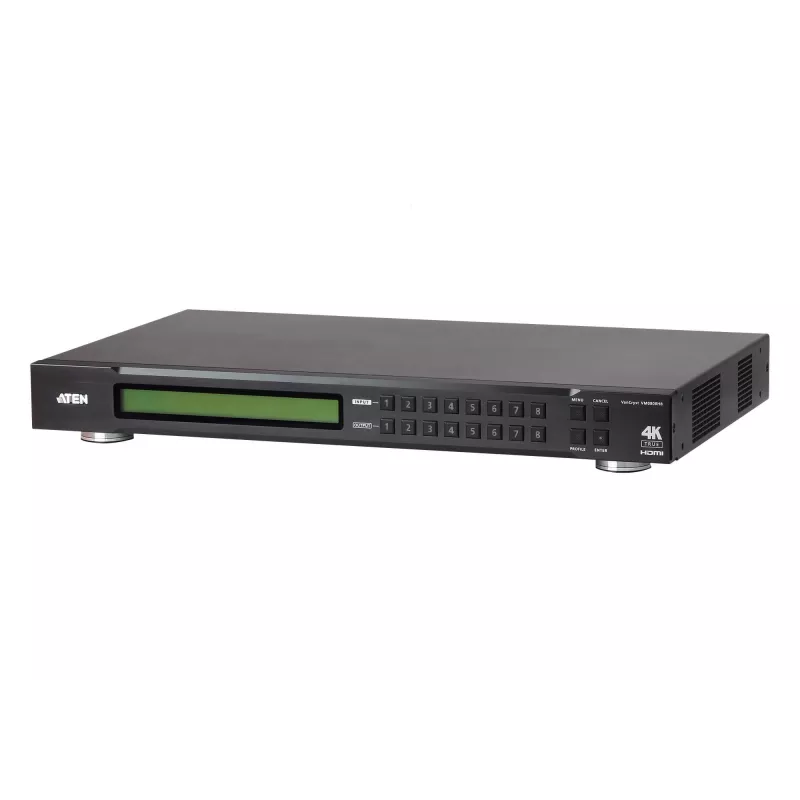 ATEN 8X8 True 4K HDMI matricos jungiklis, AV matricos jungiklis, 18 Gbit/s, 600 MHz, 4096 x 2160 pikselių, 4096 x 2160, 3840 x 2160, 1920 x 1200, juoda