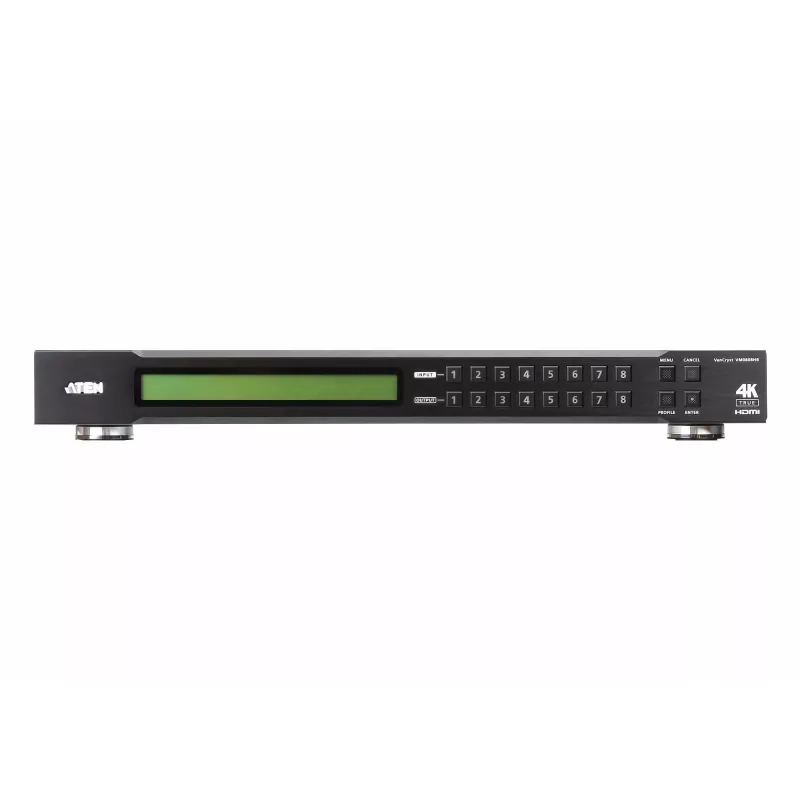 ATEN 8X8 True 4K HDMI matricos jungiklis, AV matricos jungiklis, 18 Gbit/s, 600 MHz, 4096 x 2160 pikselių, 4096 x 2160, 3840 x 2160, 1920 x 1200, juoda