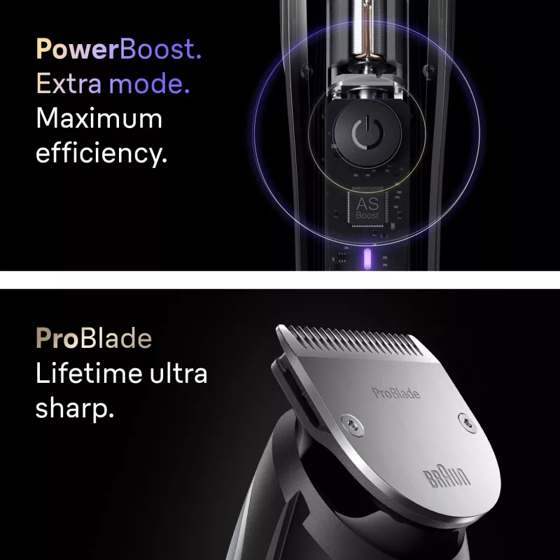 Braun BeardTrimmer 9 BT9560 barzdaskutė Baterija 52 2 cm Drėgnam ir sausam naudojimui Juoda, Sidabrinė
