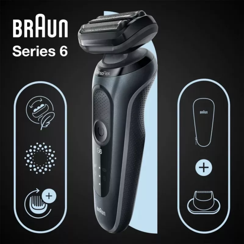 Braun Series 6 61-N1200s Folijinis skutimosi peiliukas Trimeris Juoda