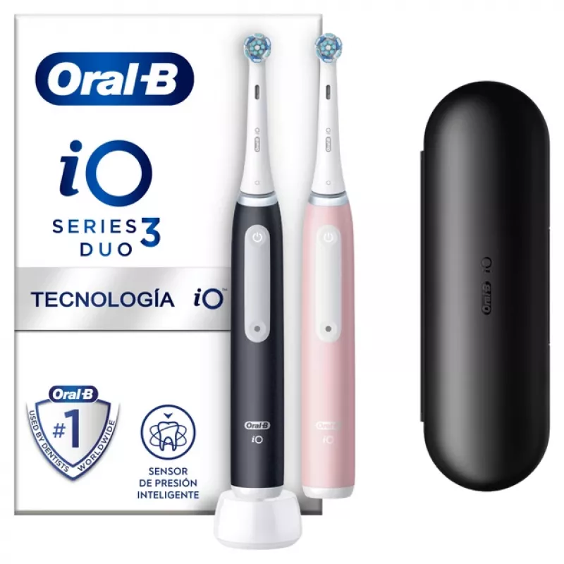 „Oral-B iO3 Duo“ suaugusiųjų vibracinis dantų šepetėlis, juodas, rožinis, baltas