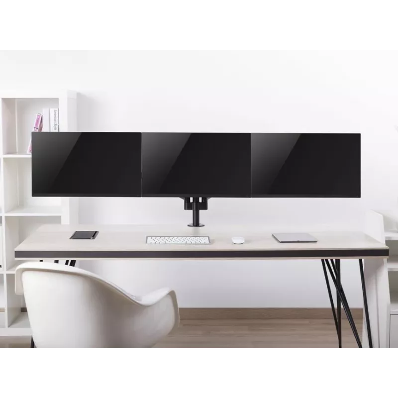 “Equip” 17 inch-27 inch trigubas monitorių stalinis tvirtinimo laikiklis, spaustuvas, 21 kg, 75 x 75 mm, 100 x 100 mm, aukščio reguliavimas, juoda”