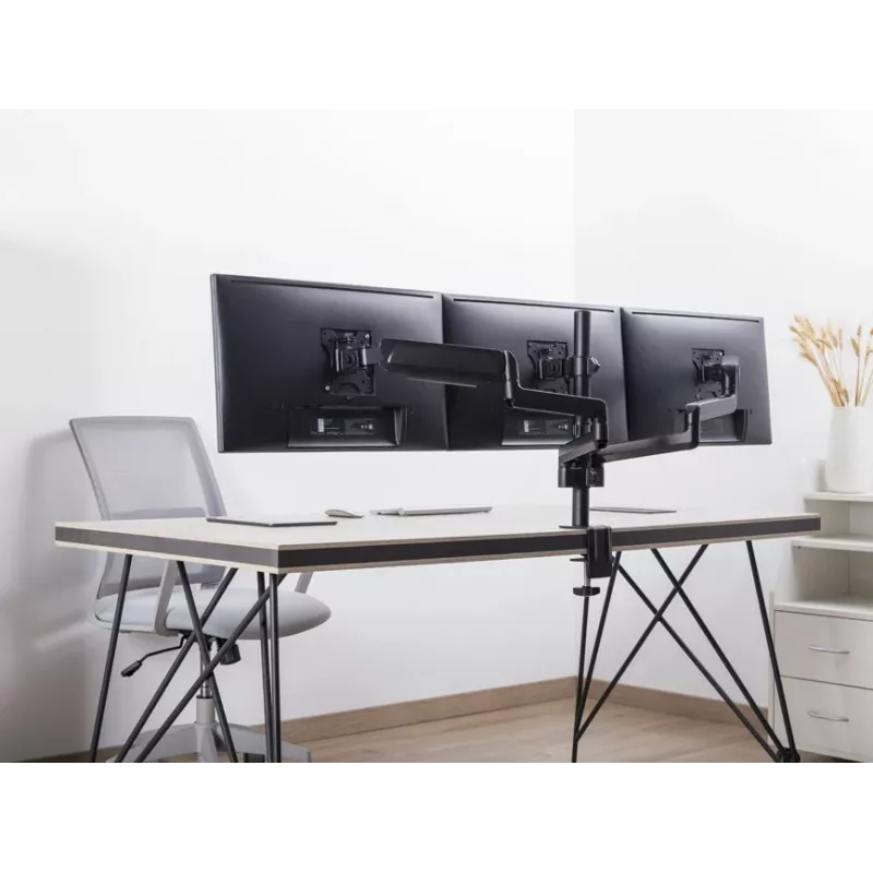 “Equip” 17 inch-27 inch trigubas monitorių stalinis tvirtinimo laikiklis, spaustuvas, 21 kg, 75 x 75 mm, 100 x 100 mm, aukščio reguliavimas, juoda”