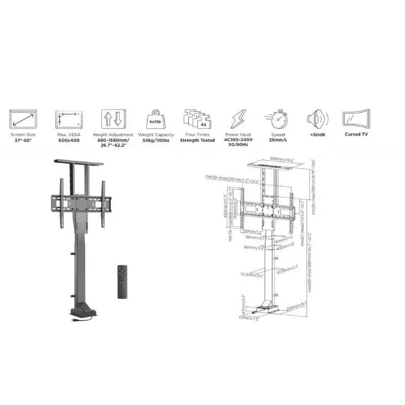 Motorizuotas nuotolinio valdymo televizoriaus stovas Equip 37–65 col.
