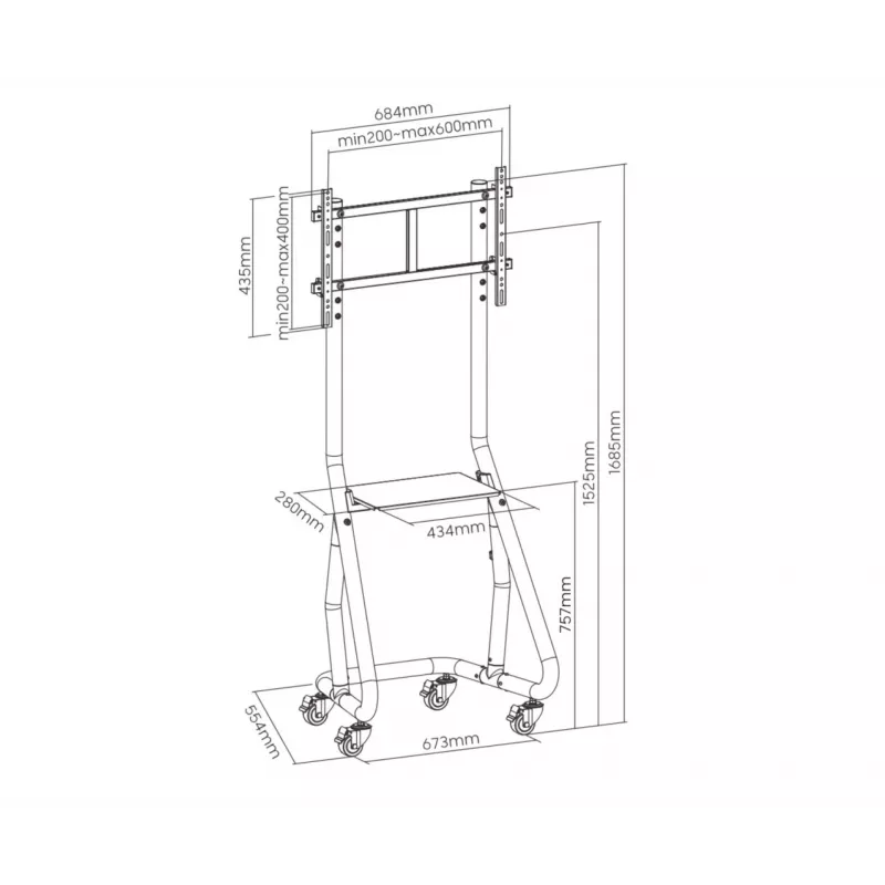 Equip 37–80 colių itin tvirtas televizoriaus stovas, 94 cm (37 col.), 2,03 m (80 col.), 200 x 200 mm, 600 x 400 mm, aliuminis, plastikas, nerūdijantis plienas, juoda