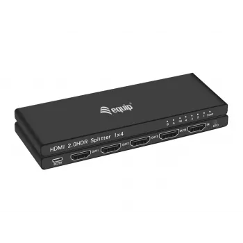 Equip Ultra plonas 4 prievadų HDMI 2.0 skirstytuvas, HDMI, 4x HDMI, 3840 x 2160 pikselių, juoda, aliuminis, 4K Ultra HD