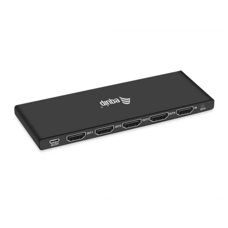 Equip Ultra plonas 4 prievadų HDMI 2.0 skirstytuvas, HDMI, 4x HDMI, 3840 x 2160 pikselių, juoda, aliuminis, 4K Ultra HD
