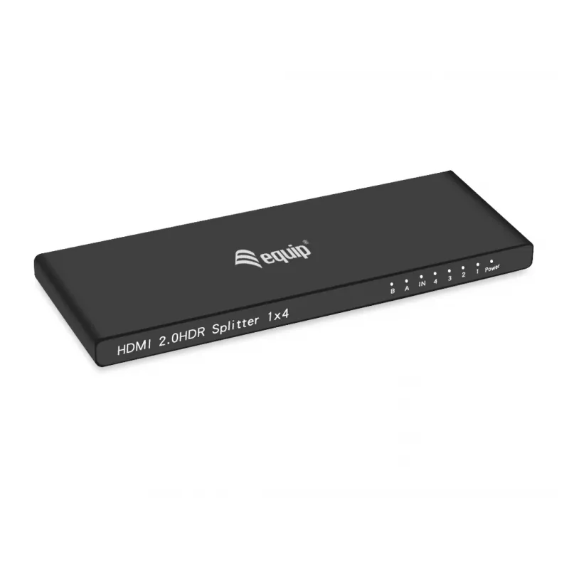 Equip Ultra plonas 4 prievadų HDMI 2.0 skirstytuvas, HDMI, 4x HDMI, 3840 x 2160 pikselių, juoda, aliuminis, 4K Ultra HD