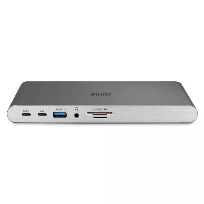 Lindy DST-Pro 5K XT, USB-C nešiojamojo kompiuterio dokinimo stotelė su trigubu ekranu (4K) arba vienu ekranu (5K) ir 100 W pralaidiniu įkrovimu