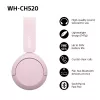 Sony WHCH520P.CE7, belaidžiai, 20 - 20000 Hz, skambučiai/muzika, 147 g, ausinės, rožinė