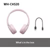 Sony WHCH520P.CE7, belaidžiai, 20 - 20000 Hz, skambučiai/muzika, 147 g, ausinės, rožinė