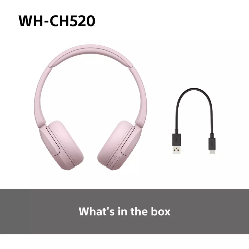 Sony WHCH520P.CE7, belaidžiai, 20 - 20000 Hz, skambučiai/muzika, 147 g, ausinės, rožinė