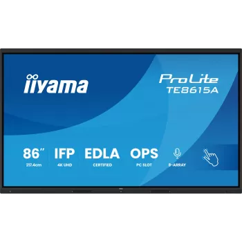 iiyama TE8615A-B1AG interaktyvus ekranas 2.17 m (85.6 colio) Wi-Fi 550 cd/m² 4K Ultra HD juodas Liečiamas ekranas Įmontuotas procesorius Android