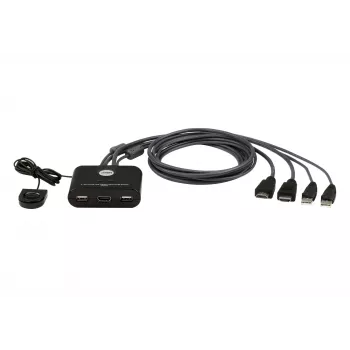 ATEN 2 prievadų USB FHD HDMI kabelinis KVM komutatorius, 1920 x 1200 pikselių, Full HD, 1,518 W, juodas