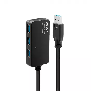 Lindy 10m USB 3.0 Active Extension Pro Hub, USB 3.2 Gen 1 (3.1 Gen 1) Type-A, USB 3.2 Gen 1 (3.1 Gen 1) Type-A, 5000 Mbit/s, Juoda, Plastikas, Apvalus kabelis