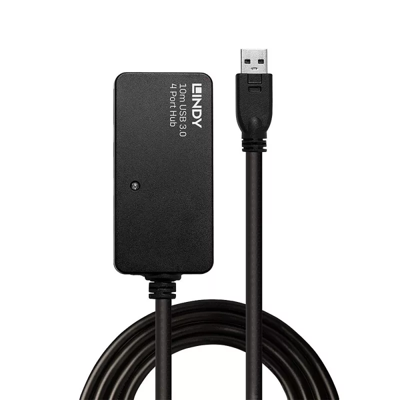 Lindy 10m USB 3.0 Active Extension Pro Hub, USB 3.2 Gen 1 (3.1 Gen 1) Type-A, USB 3.2 Gen 1 (3.1 Gen 1) Type-A, 5000 Mbit/s, Juoda, Plastikas, Apvalus kabelis