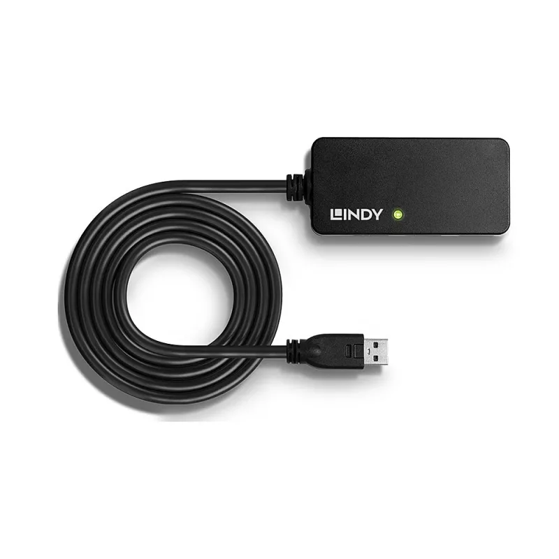 Lindy 10m USB 3.0 Active Extension Pro Hub, USB 3.2 Gen 1 (3.1 Gen 1) Type-A, USB 3.2 Gen 1 (3.1 Gen 1) Type-A, 5000 Mbit/s, Juoda, Plastikas, Apvalus kabelis