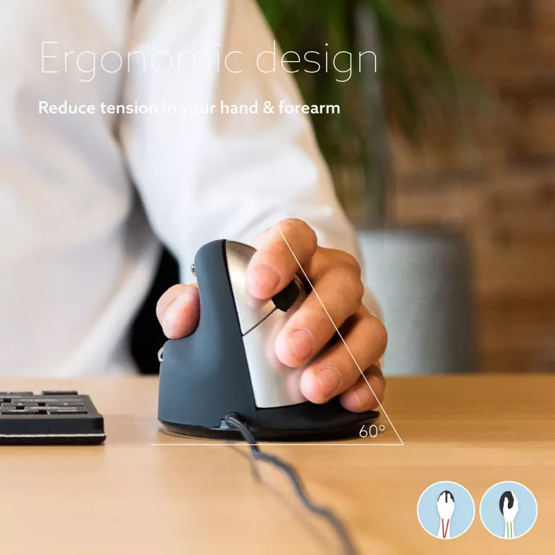 R-Go Tools Ergonominė pelė R-Go HE Break su pertraukų programine įranga, vidutinė (plaštakos dydis 165-185 mm), kairiarankiams, laidinė, juoda