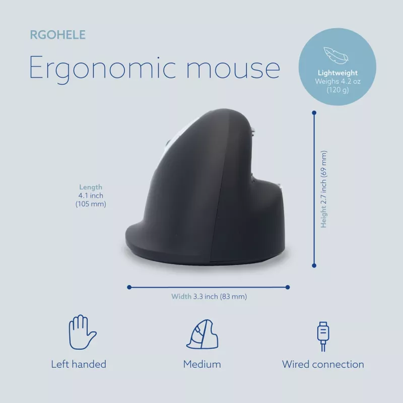 R-Go Tools Ergonominė pelė R-Go HE Break su pertraukų programine įranga, vidutinė (plaštakos dydis 165-185 mm), kairiarankiams, laidinė, juoda