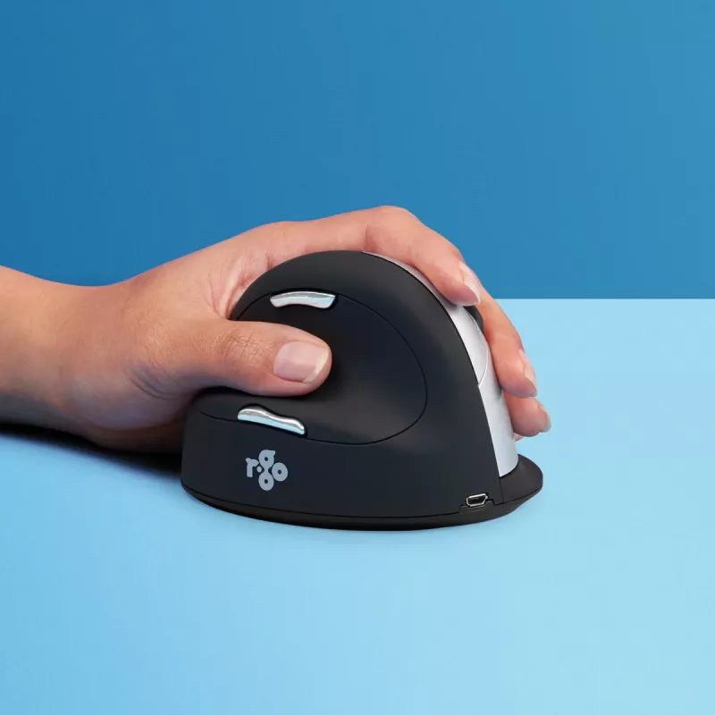 R-Go Tools ergonominė pelė R-Go HE Break su pertraukų programine įranga, didelė (plaštakos dydis ≥ 185 mm), kairiarankiams, Bluetooth, juoda