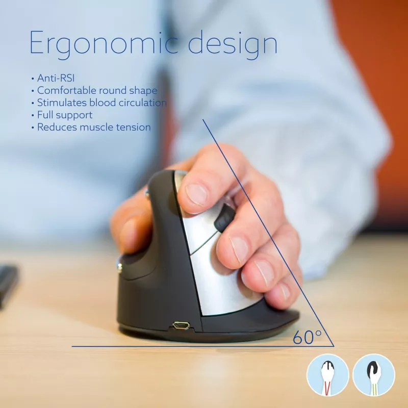 R-Go Tools ergonominė pelė R-Go HE Break su pertraukų programine įranga, didelė (plaštakos dydis ≥ 185 mm), kairiarankiams, Bluetooth, juoda