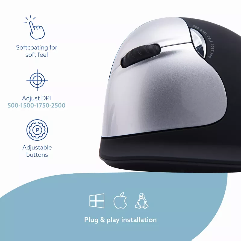 R-Go Tools ergonominė pelė R-Go HE Break su pertraukų programine įranga, didelė (plaštakos dydis ≥ 185 mm), kairiarankiams, Bluetooth, juoda