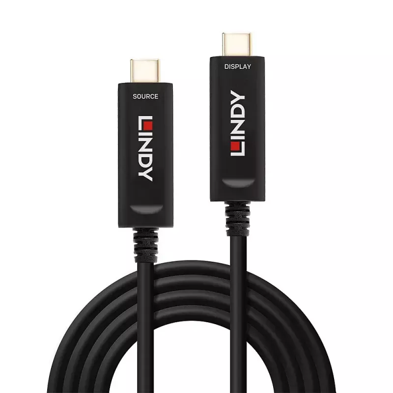 Lindy 15 m šviesolaidinis hibridinis USB Type C laidas, tik garso / vaizdo signalams