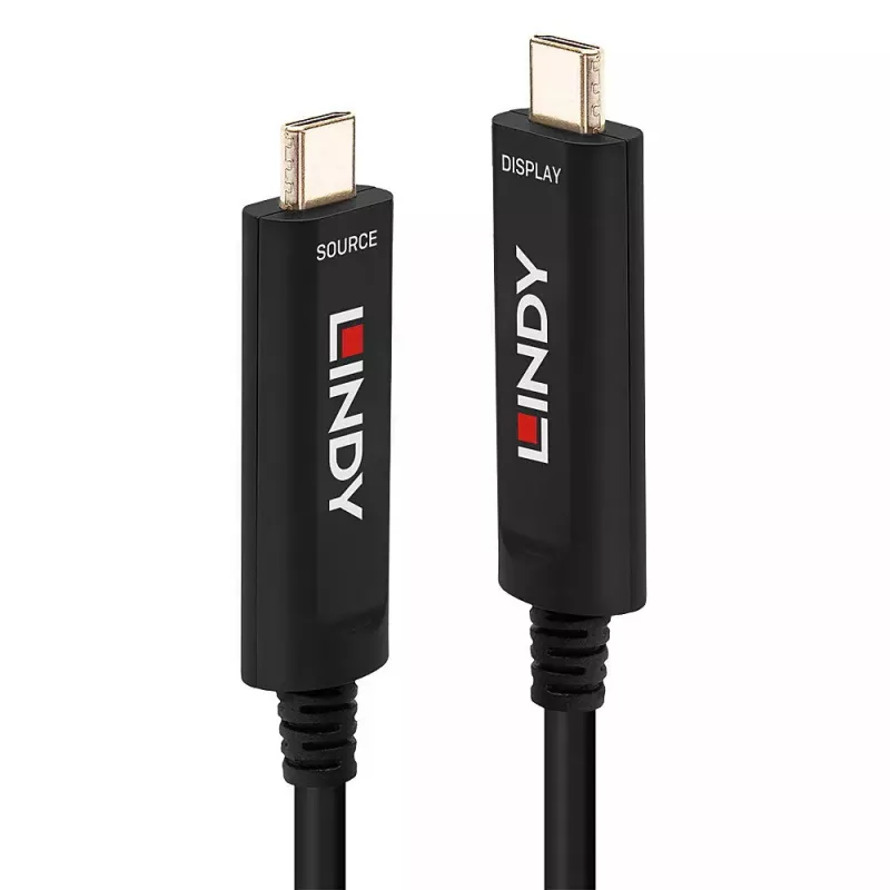 Lindy 15 m šviesolaidinis hibridinis USB Type C laidas, tik garso / vaizdo signalams
