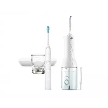 Philips Cordless Power Flosser HX3886/41 DiamondClean 9000, suaugusiesiems, soninis elektrinis dantų šepetėlis, kasdienė priežiūra, gilus valymas, dantenų priežiūra, balinimas, baltas, baterija, įmontuota baterija