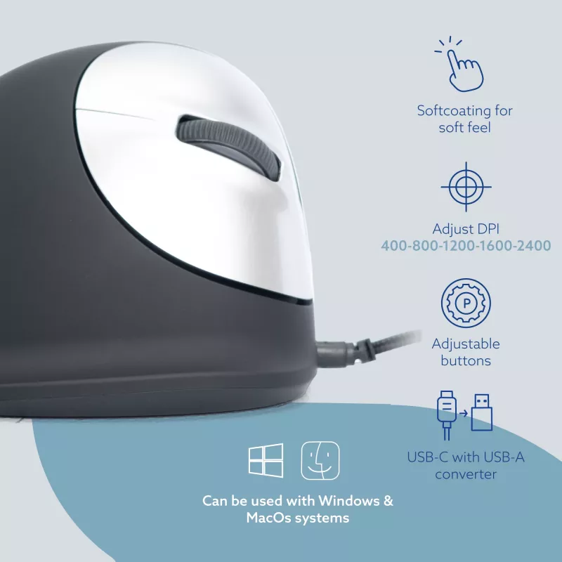 R-Go Tools Ergonominė pelė R-Go HE Break su pertraukų programine įranga, didelė (plaštakos dydis ≥ 185 mm), dešiniarankiams, laidinė, juoda