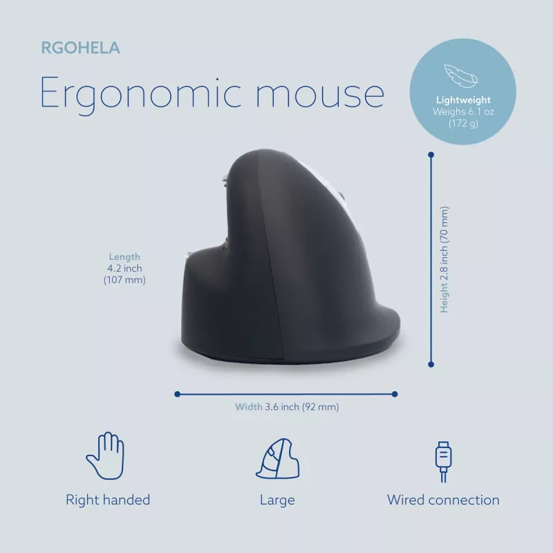 R-Go Tools Ergonominė pelė R-Go HE Break su pertraukų programine įranga, didelė (plaštakos dydis ≥ 185 mm), dešiniarankiams, laidinė, juoda