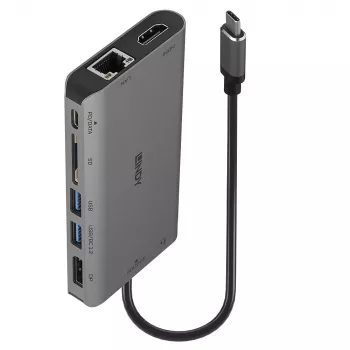 Lindy DST-Mini XT, USB-C nešiojamojo kompiuterio mini dokinė stotelė su vienu ekranu (4K) arba dviem ekranais (Full HD) ir 100 W praėjimo krovimu