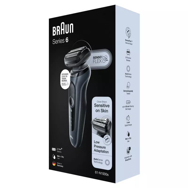 Braun Series 6 61-N1000s folijos skutiklis Juoda, Pilka