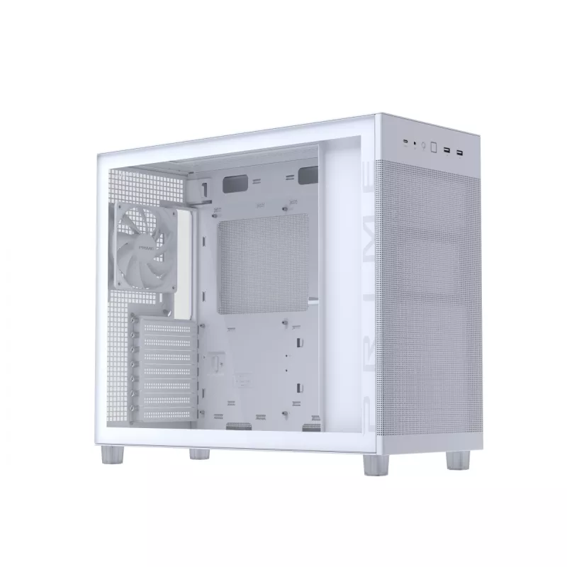 PC korpusas ASUS PRIME AP303 TG White — ATX/Micro-ATX/Mini-ITX, grūdintas stiklas, USB-C, 360 mm GPU palaikymas