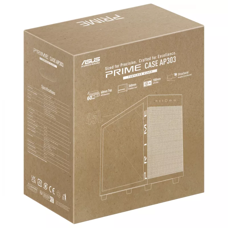 ASUS PRIME AP303 TG Juoda, PC, juoda, micro ATX, Mini-ITX, ATX, 16.5 cm, 36 cm, 18 cm