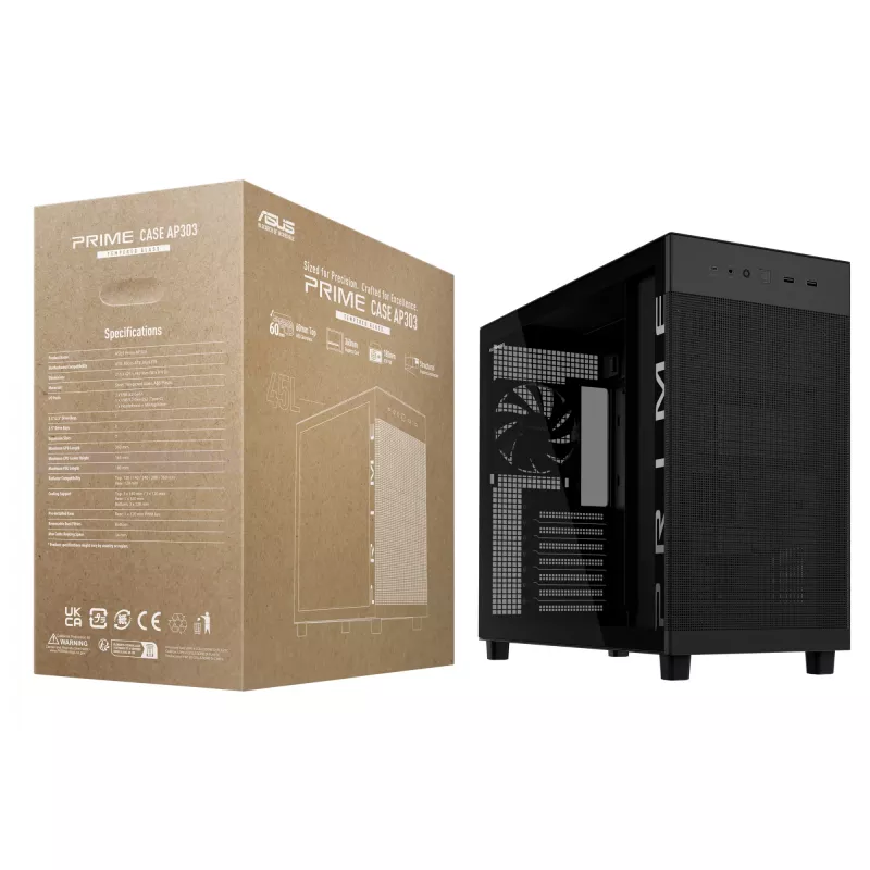 ASUS PRIME AP303 TG Juoda, PC, juoda, micro ATX, Mini-ITX, ATX, 16.5 cm, 36 cm, 18 cm