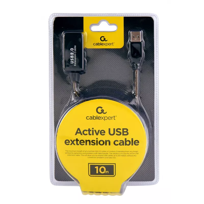 GEMBIRD Active USB 2.0 prailginimo kabelis, 10 m - juodas