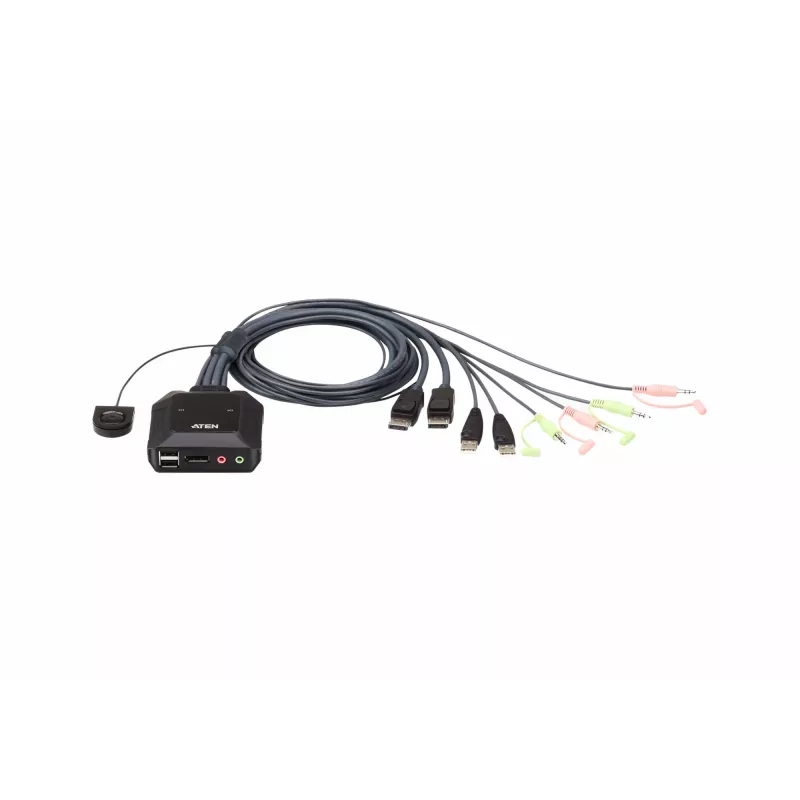 KVM jungiklis ATEN CS22DP-AT 2 prievadų USB DisplayPort, 4K@30Hz, USB-A konsolė, garsas, 1,2 m laidas