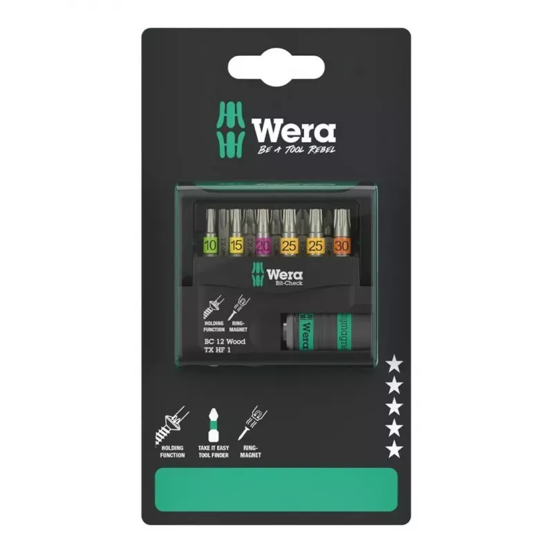 Wera 05073641001 Bit-Check 12 Wood TORX HF 1 SB antgalių rinkinys