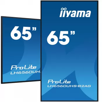 „iiyama LH6560UHS-B2AG“ reklaminis ekranas, skaitmeninė lenta, 163,8 cm (64,5 colio), LED, „Wi-Fi“, 500 cd/m², 4K „Ultra HD“, juoda, įmontuotas procesorius, „Android 11“, 24/7