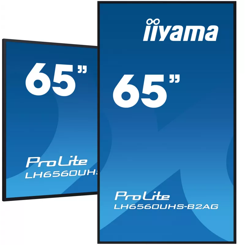 „iiyama LH6560UHS-B2AG“ reklaminis ekranas, skaitmeninė lenta, 163,8 cm (64,5 colio), LED, „Wi-Fi“, 500 cd/m², 4K „Ultra HD“, juoda, įmontuotas procesorius, „Android 11“, 24/7