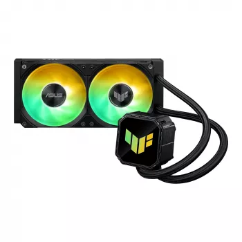 All-in-one skysčio aušintuvas ASUS TUF GAMING LC III 240 ARGB — 240 mm radiatorius, 2 x 120 mm ARGB ventiliatoriai, Socket AM5 palaikymas, juoda