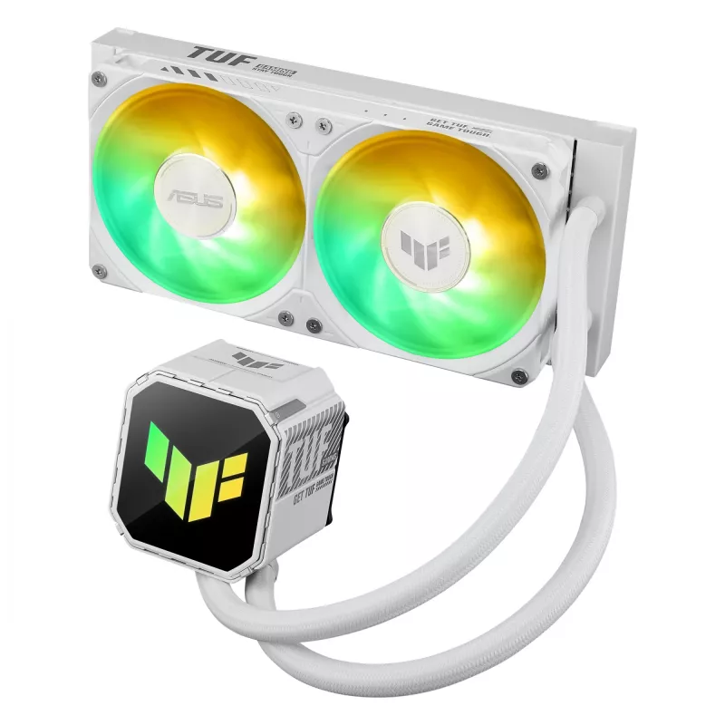 „All-in-one“ skysčio aušintuvas ASUS TUF GAMING LC III 240 ARGB WHT – 240 mm radiatorius, 2x 120 mm ventiliatoriai, PWM, balta